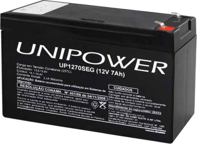 Bateria Selada 12V 7Ah (UP1270SEG) F187 (Destinada ao Mercado de Segurança) UNIPOWER