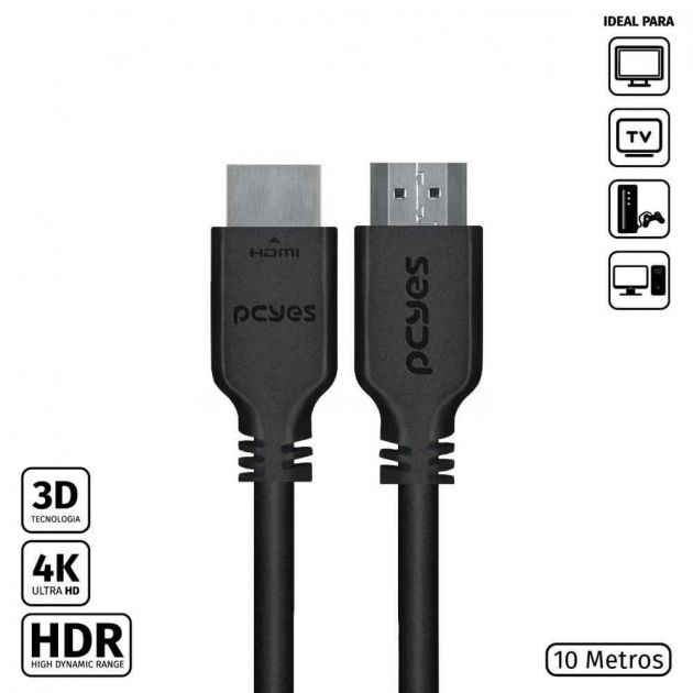 Cabo HDMI 2.0 4K 10 Metros 30AWG Cobre Puro PHM20-10 PCYES