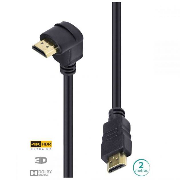 Cabo HDMI 2.0 4K Ultra HD 3D Conexão Ethernet com 01 Conector 90º 2 Metros H2090-2 VINIK