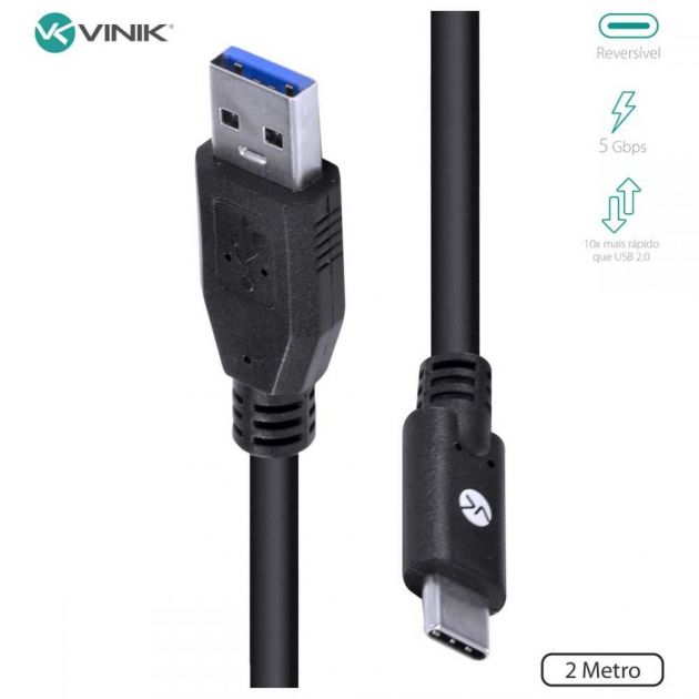 Cabo USB Tipo-C X USB Tipo-A V3.2 GEN1 5Gps 3A 2 Metros C32UAM-2 VINIK