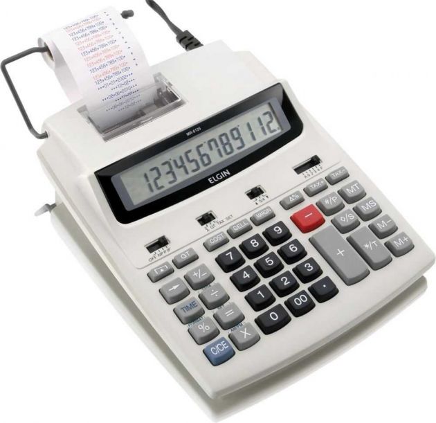Calculadora Com Bobina 12 Digitos Impressão Bicolor E Display LCD MR-6125 Branca ELGIN