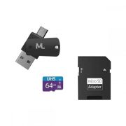 Cartão de Memória 64GB Com Adaptador SD USB Dual MC152 Classe 10 MULTILASER