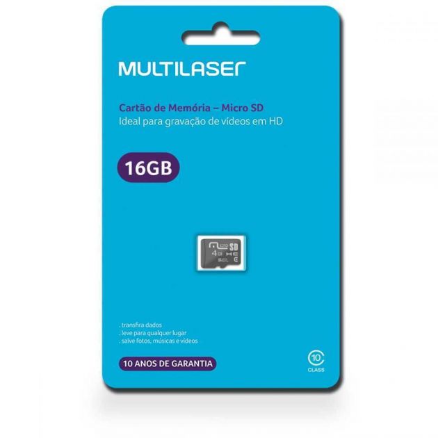 Cartão de Memória Micro SD 16GB Classe 10 mc143 MULTILASER