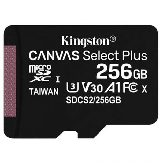 Cartao De Memoria Sd Kingston Canvas Select Plus Class 10Uhs-I 256Gb Micro+Adaptador Sdcs2/256Gb