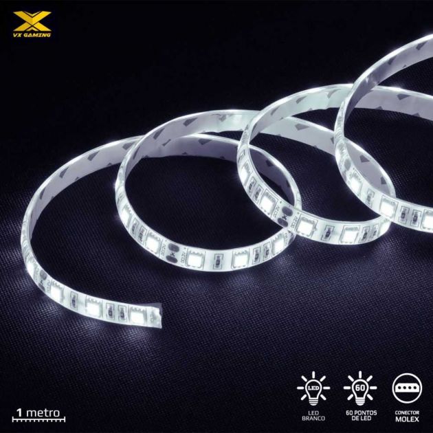 Fita de LED VX Gaming Branco com Conexão Molex 60 Pontos de LED 1 Metro LBM1 VINIK