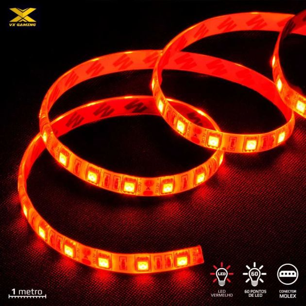 Fita de LED VX Gaming Vermelho com Conexão Molex 60 Pontos de LED 1 Metro LVM1 VINIK