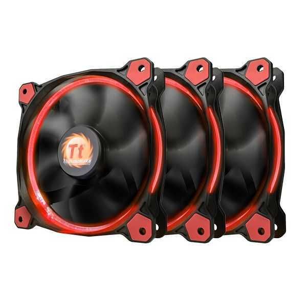 Kit 3 Coolers Riing 12 LED Red 12cm Preto e Vermelho CL-F055-PL12RE-A THERMALTAKE