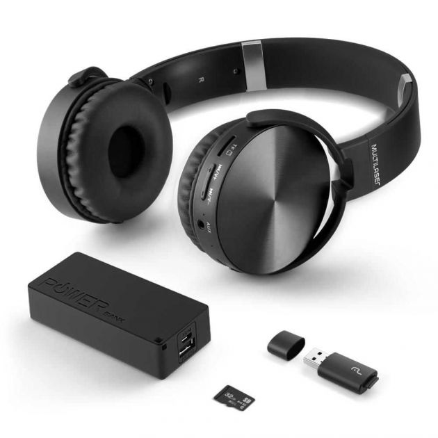 Kit Music Play (Headphone Bluetooth, Power Bank 4000 Mah, Leitor Usb, Micro SD 32Gb) C10 MULTILASER