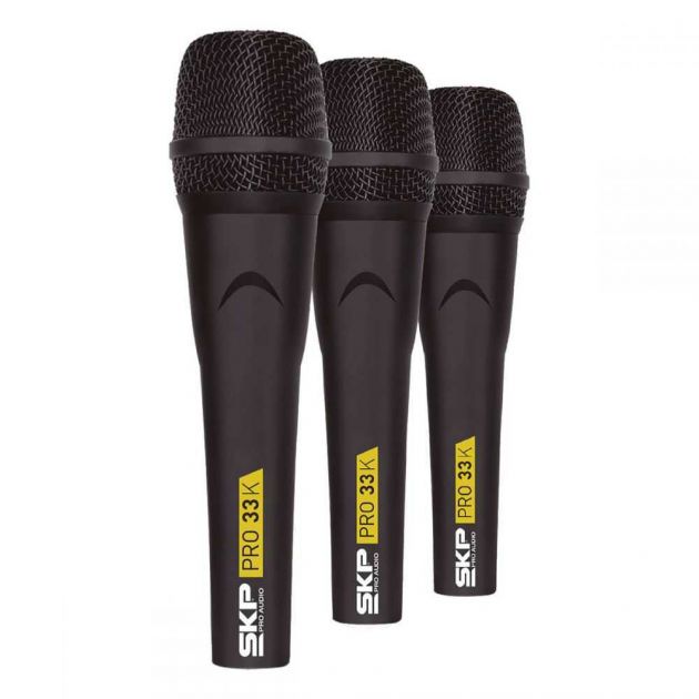 Microfone Profissional Com Fio Kit Com 3 Peças PRO33K SKP