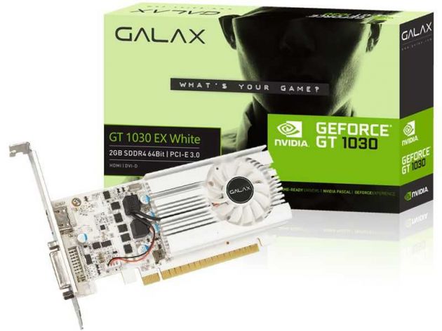 Placa de Vídeo NVIDIA GeForce GT 1030 EX White 2GB DDR4 PCI-E 3.0 30NPK4HVS6XW GALAX