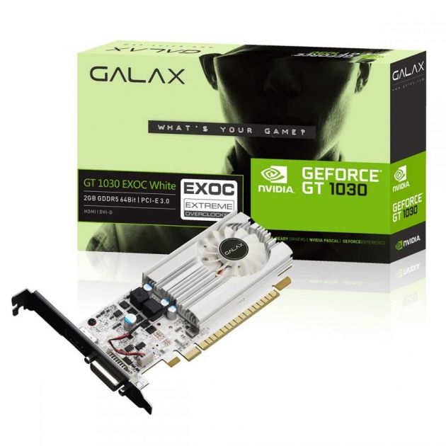 Placa de Vídeo NVIDIA GeForce GT 1030 EXOC White 2GB GDDR5 PCI-E 3.0 30NPH4HVQ5EW GALAX