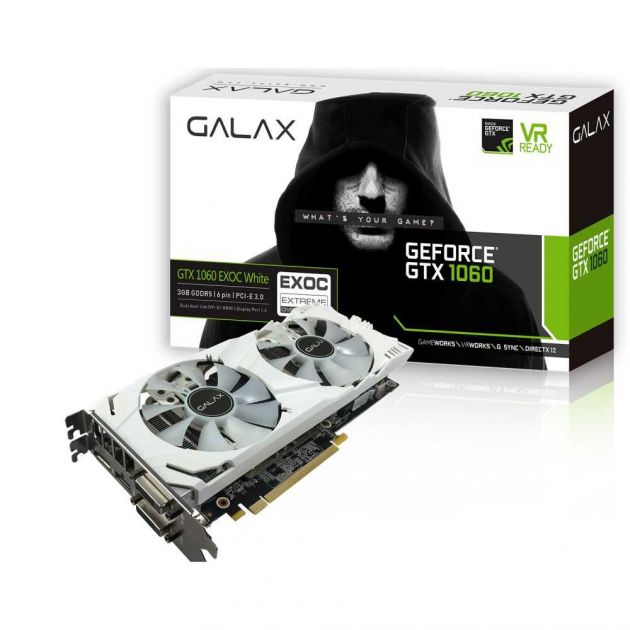 Placa de Vídeo NVIDIA GeForce GTX 1060 EXOC White 3GB GDDR5 PCI-E 3.0 60NNH7DVM3NW GALAX