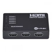 Switch HDMI 5 Entradas 1 Saída 1.3V C/ Suporte 3D e 1080p SWH5-1 VINIK 
