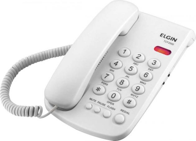 Telefone Com Fio TCF 2000B Branco (Com Chave de Bloqueio e Indicação Luminosa de Chamada) ELGIN
